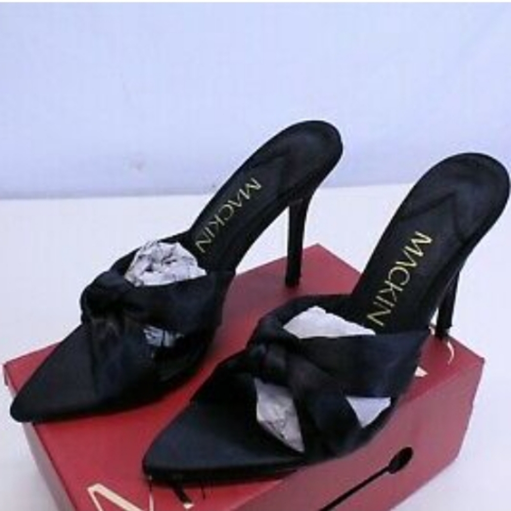 NIB Black satin heels (runs small (1.5-2" difference pls read) - Picture 2 of 4